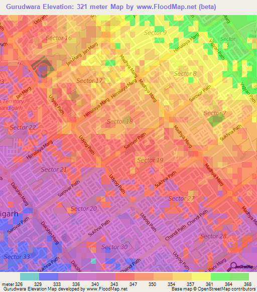 Gurudwara,India Elevation Map