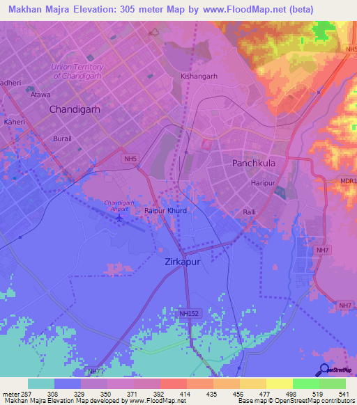 Makhan Majra,India Elevation Map
