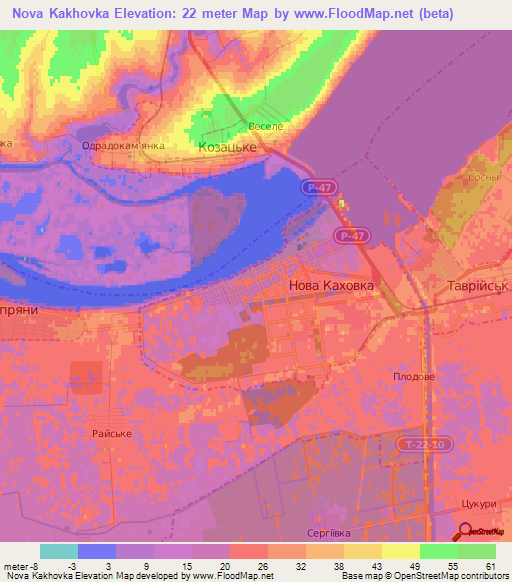 Nova Kakhovka,Ukraine Elevation Map