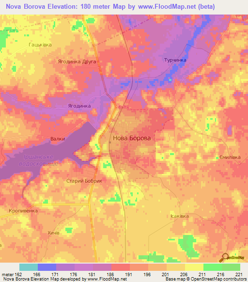 Nova Borova,Ukraine Elevation Map