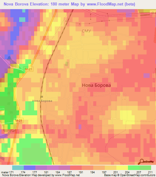 Nova Borova,Ukraine Elevation Map