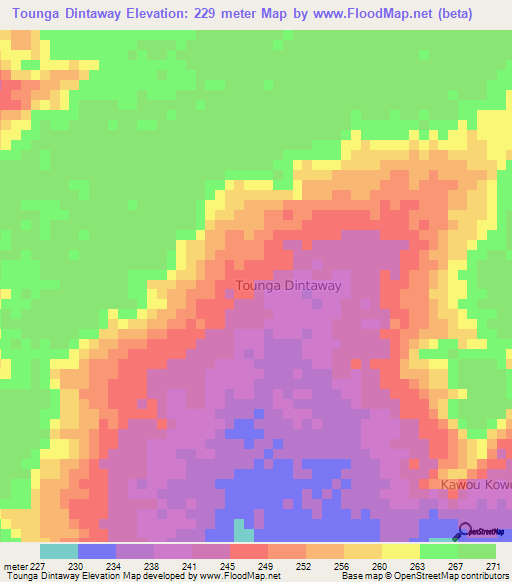 Tounga Dintaway,Niger Elevation Map