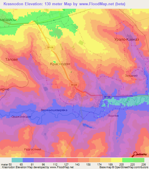 Krasnodon,Ukraine Elevation Map