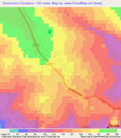 Krasnodon,Ukraine Elevation Map