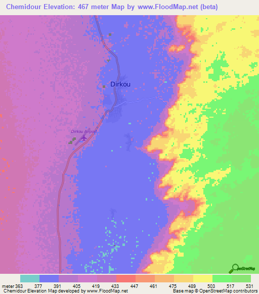 Chemidour,Niger Elevation Map