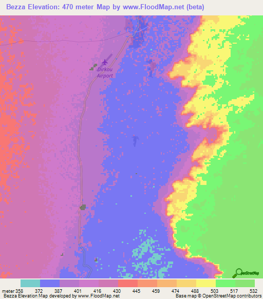 Bezza,Niger Elevation Map