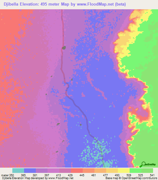 Djibella,Niger Elevation Map