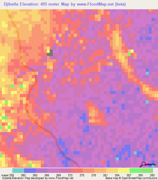 Djibella,Niger Elevation Map