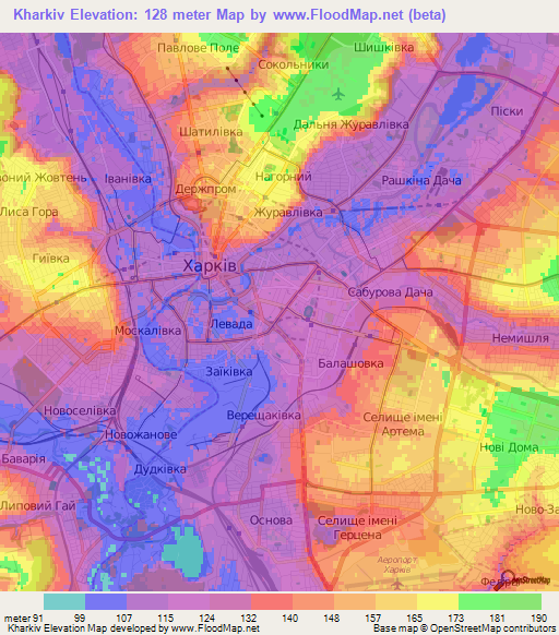 Kharkiv,Ukraine Elevation Map