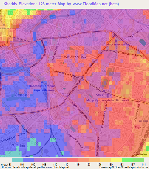 Kharkiv,Ukraine Elevation Map