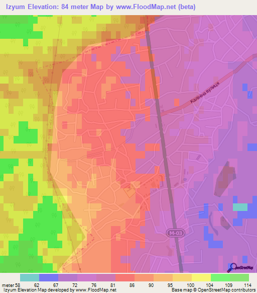 Izyum,Ukraine Elevation Map