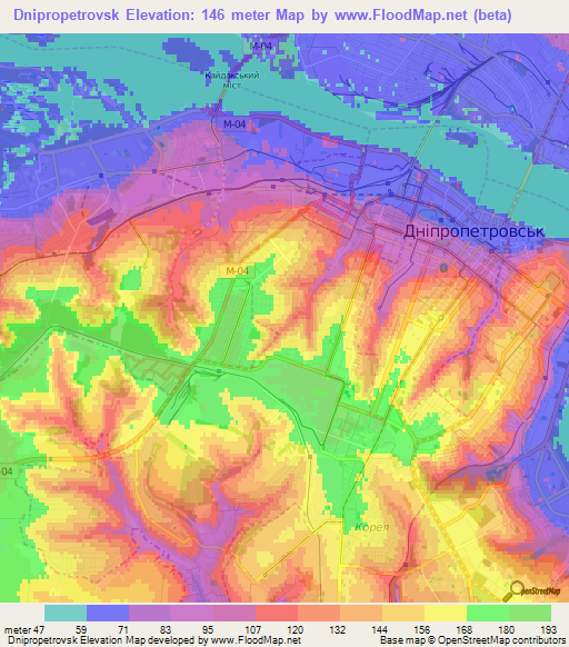 Dnipropetrovsk,Ukraine Elevation Map