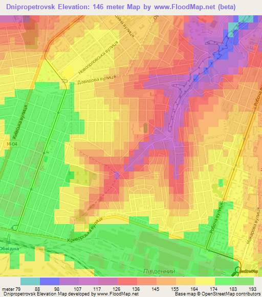 Dnipropetrovsk,Ukraine Elevation Map