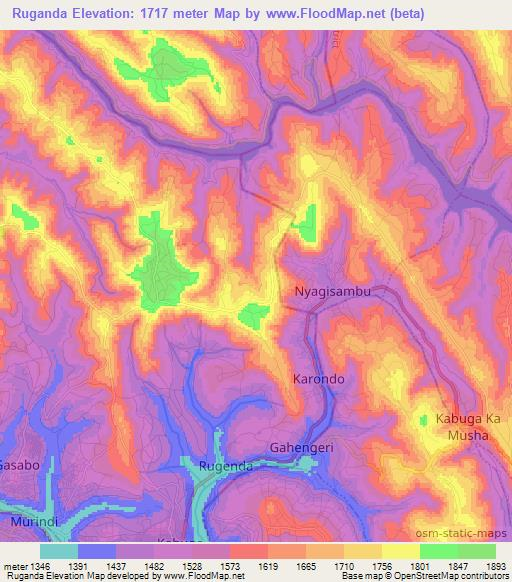 Ruganda,Rwanda Elevation Map