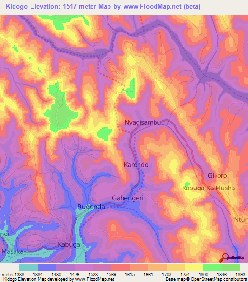 Kidogo,Rwanda Elevation Map