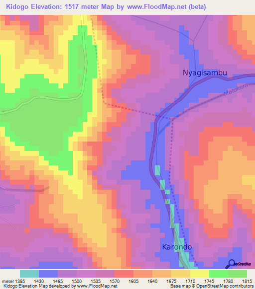 Kidogo,Rwanda Elevation Map