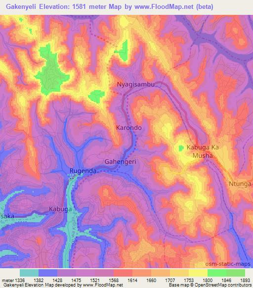 Gakenyeli,Rwanda Elevation Map