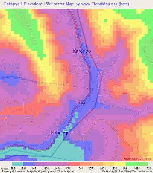 Gakenyeli,Rwanda Elevation Map