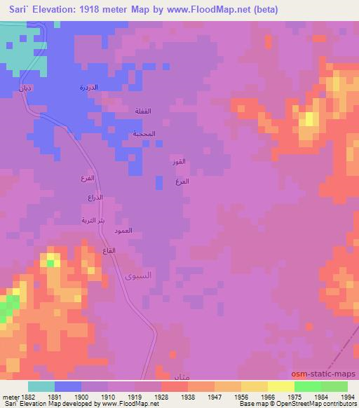 Sari`,Yemen Elevation Map