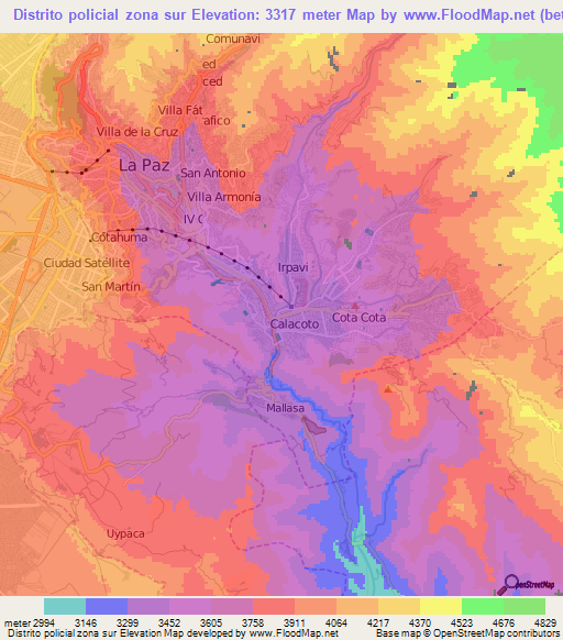 Distrito policial zona sur,Bolivia Elevation Map