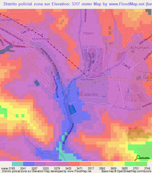 Distrito policial zona sur,Bolivia Elevation Map