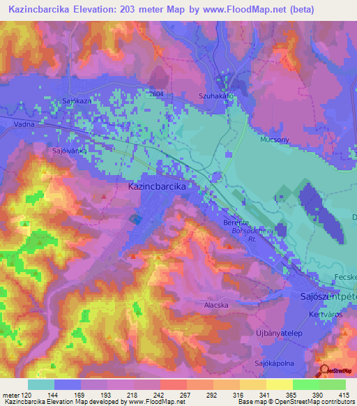 Kazincbarcika,Hungary Elevation Map