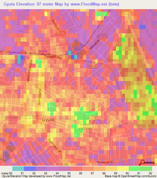 Gyula,Hungary Elevation Map