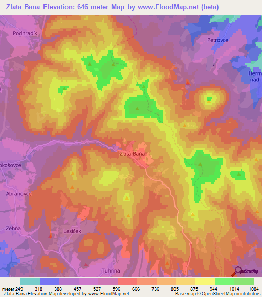 Zlata Bana,Slovakia Elevation Map