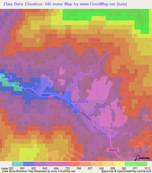 Zlata Bana,Slovakia Elevation Map