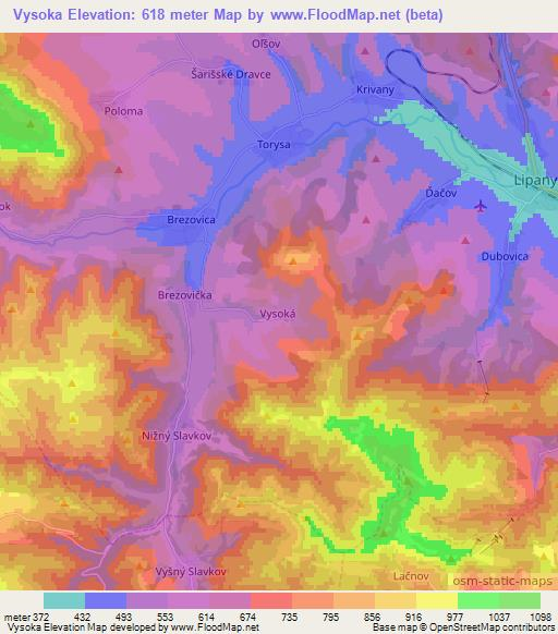 Vysoka,Slovakia Elevation Map