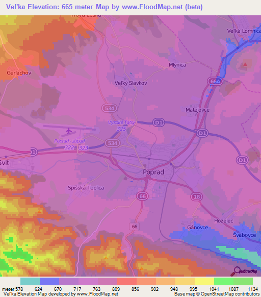 Vel'ka,Slovakia Elevation Map