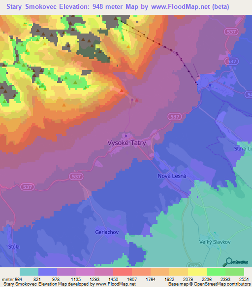 Stary Smokovec,Slovakia Elevation Map