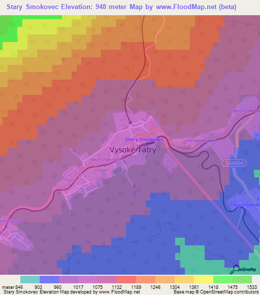 Stary Smokovec,Slovakia Elevation Map