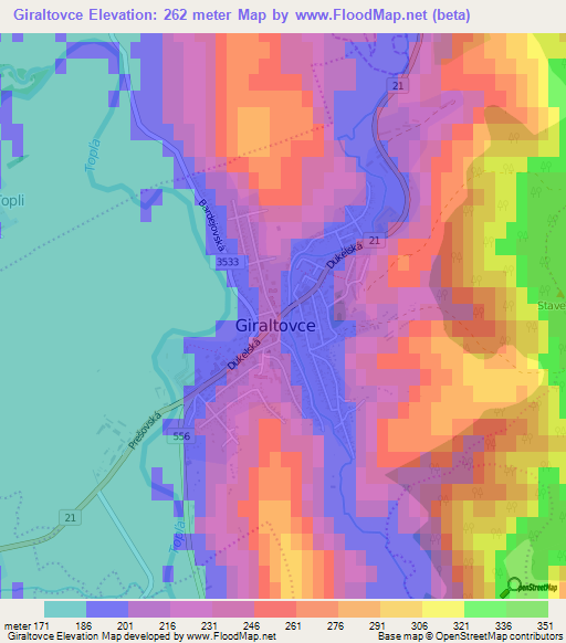 Giraltovce,Slovakia Elevation Map