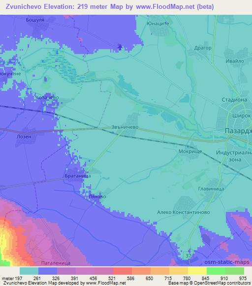 Zvunichevo,Bulgaria Elevation Map