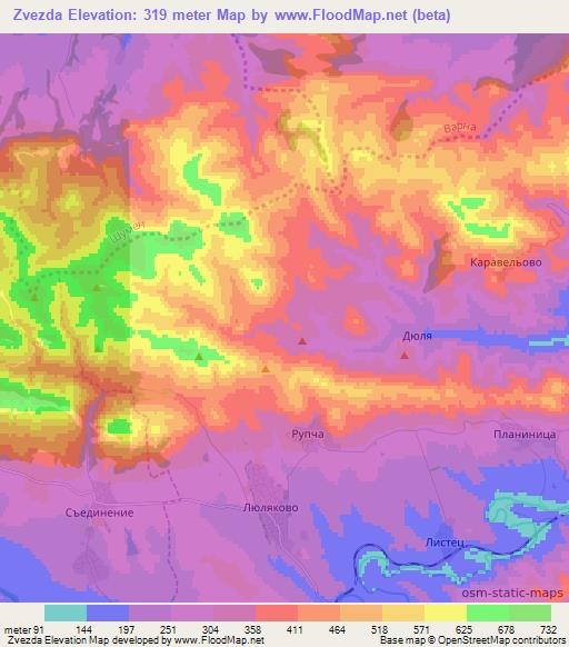 Zvezda,Bulgaria Elevation Map