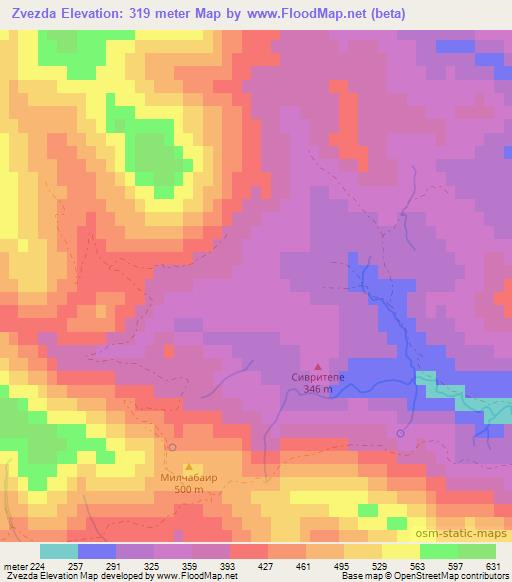 Zvezda,Bulgaria Elevation Map