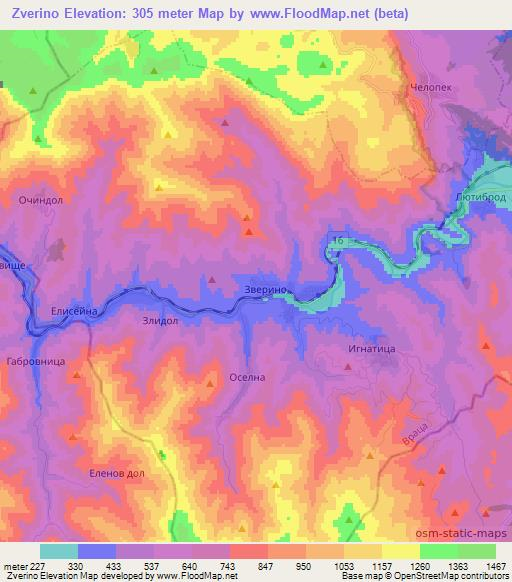 Zverino,Bulgaria Elevation Map