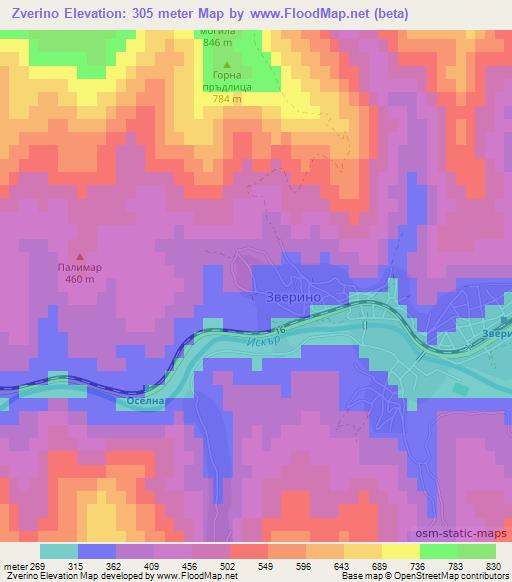 Zverino,Bulgaria Elevation Map