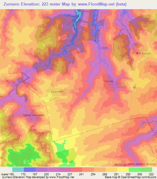 Zurnevo,Bulgaria Elevation Map