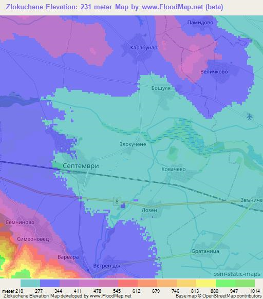 Zlokuchene,Bulgaria Elevation Map