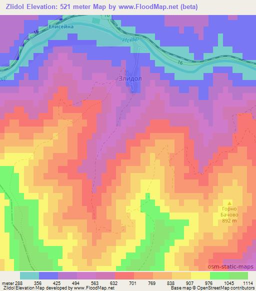 Zlidol,Bulgaria Elevation Map