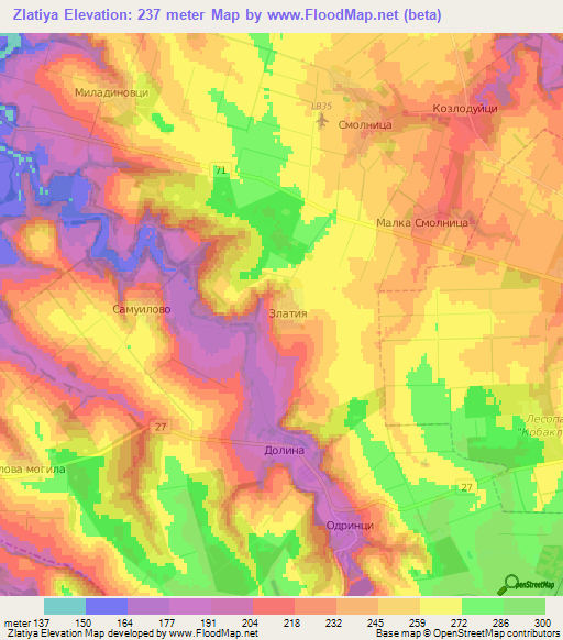 Zlatiya,Bulgaria Elevation Map