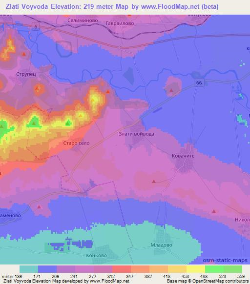 Zlati Voyvoda,Bulgaria Elevation Map