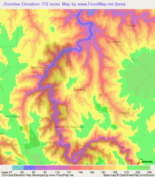 Zimnitsa,Bulgaria Elevation Map