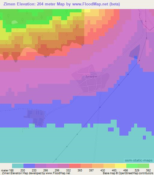 Zimen,Bulgaria Elevation Map