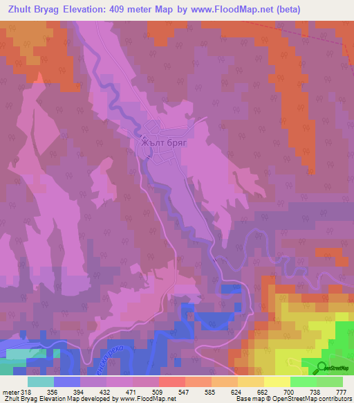 Zhult Bryag,Bulgaria Elevation Map