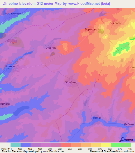 Zhrebino,Bulgaria Elevation Map