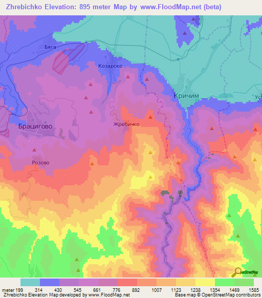 Zhrebichko,Bulgaria Elevation Map