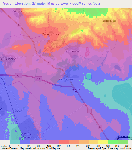 Vetren,Bulgaria Elevation Map